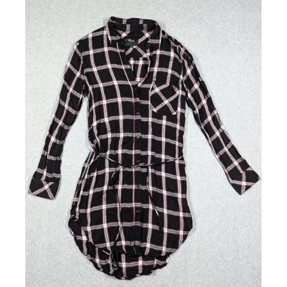 Rails Women Dress Shirt XS‎ Blair Midnight Plum Flannel Plaid Tie Waist Soft